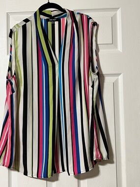 Nine West Multicolor Vertical Stripe Flowy sleeveless V-neck Blouse